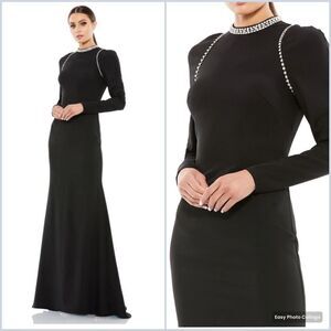 Mac Duggal 26612 Womens Raglan Long Sleeve Black Gown Dress